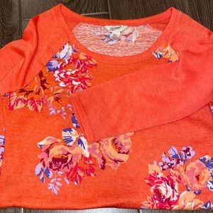 Bright coral/orange floral blouse
